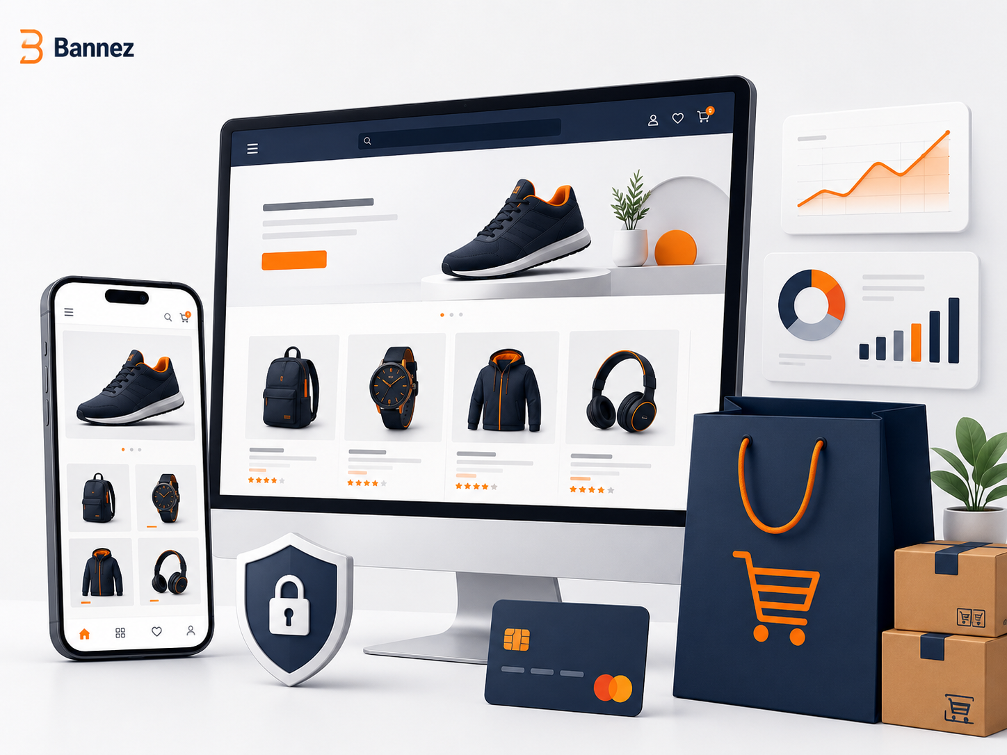 Professional responsive WooCommerce store with products payments security and analytics