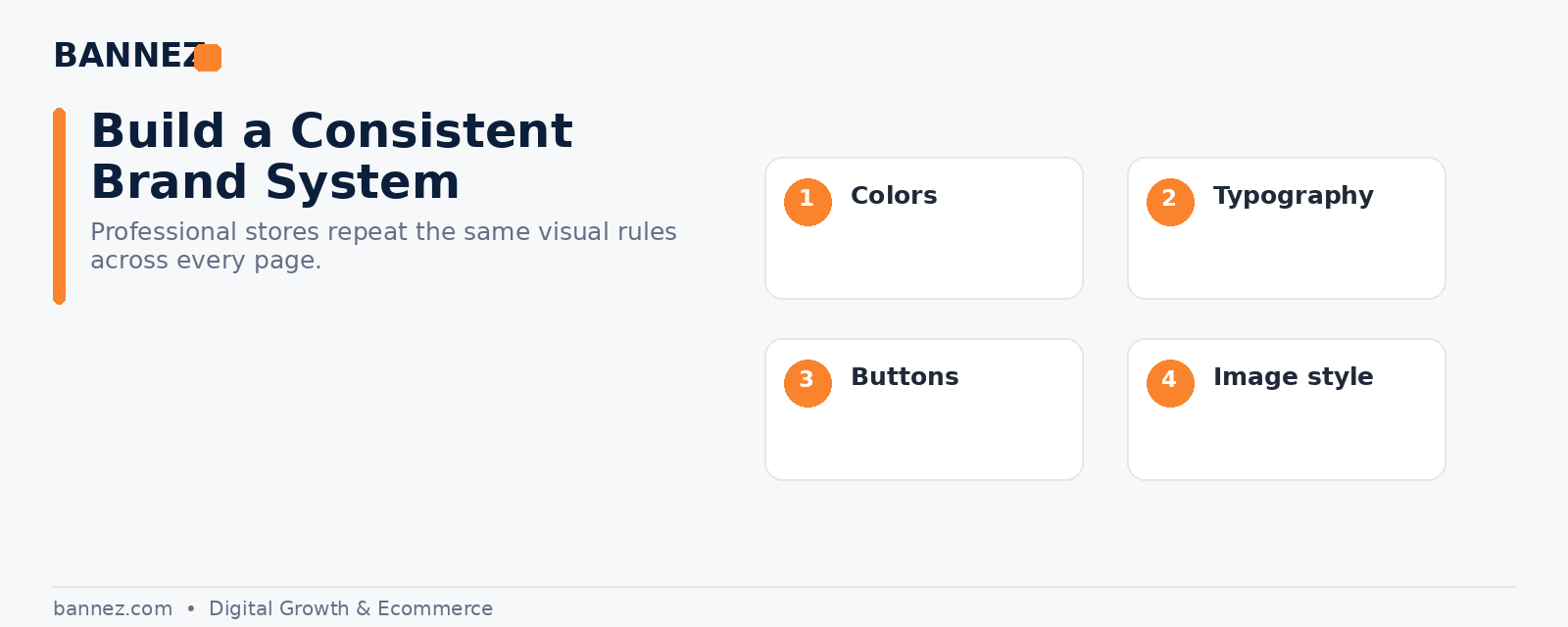 Professional Shopify branding visual for consistent colors typography buttons and image style