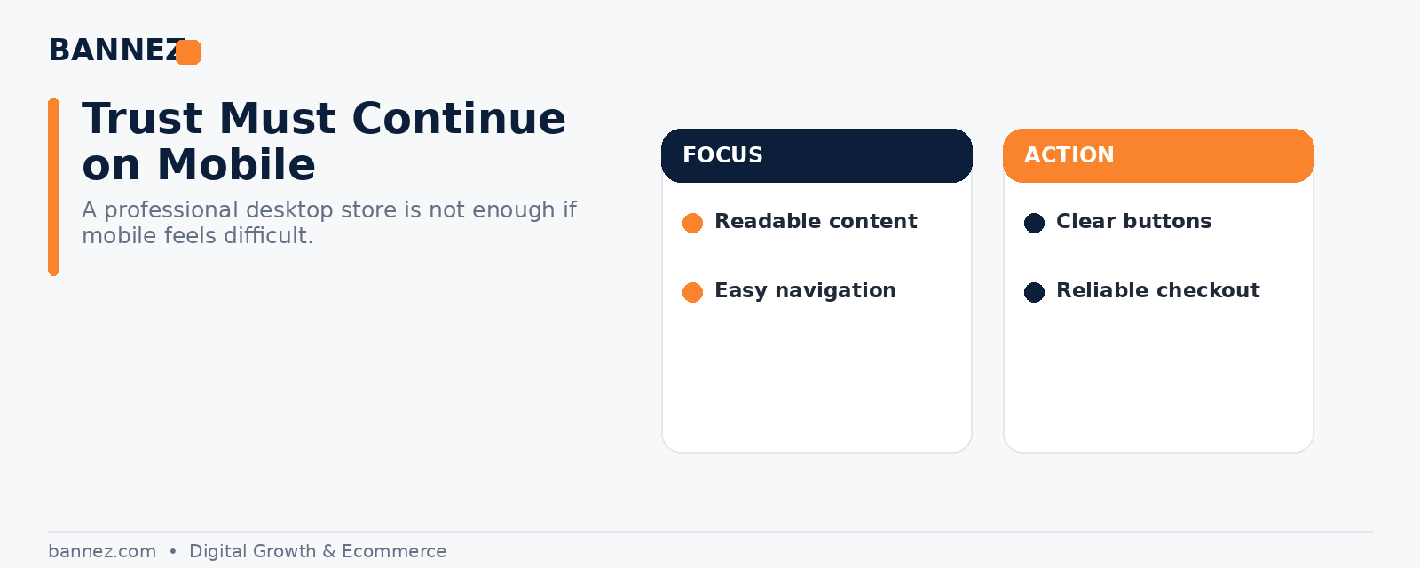 Shopify mobile trust visual for readable content navigation buttons and reliable checkout