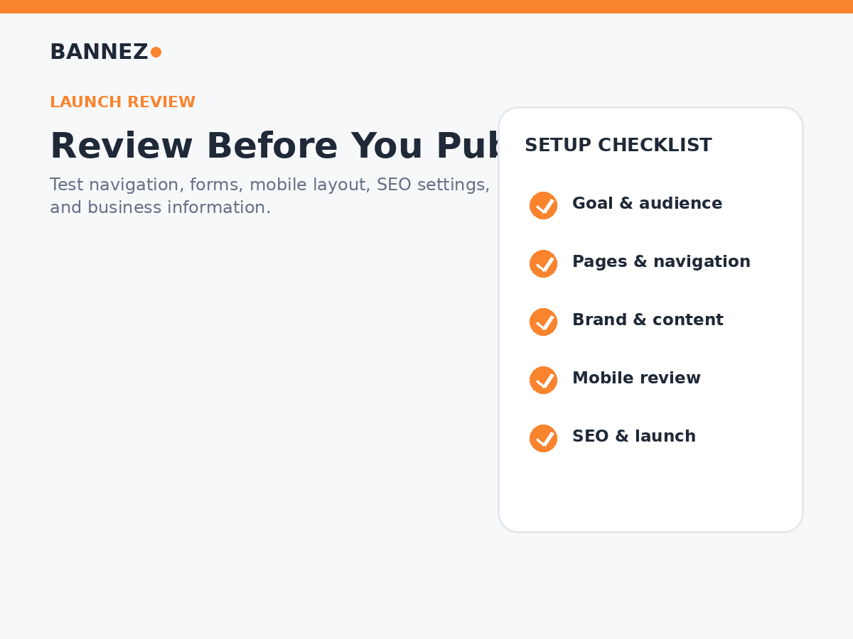 Squarespace launch review checklist for navigation forms mobile layout SEO settings and business information