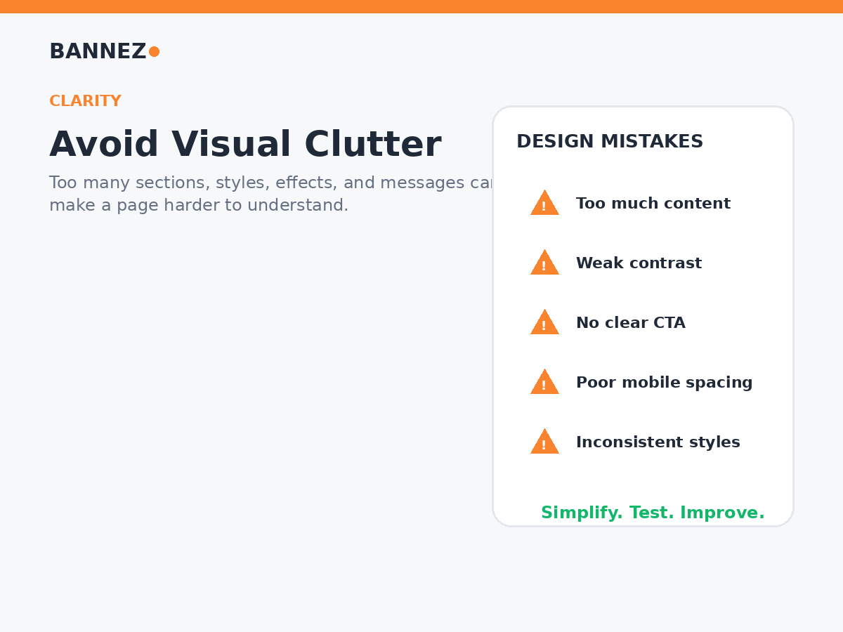 Squarespace design mistake visual showing cluttered sections too many styles weak hierarchy and difficult scanning
