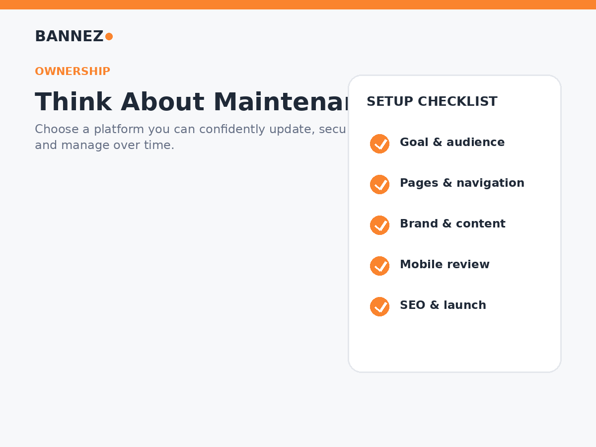 Squarespace and WordPress maintenance comparison visual covering updates security plugins themes and ongoing management