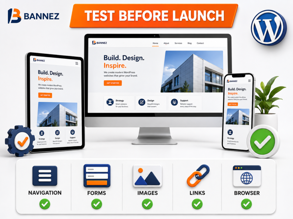 WordPress website testing checklist for navigation forms images links and browsers