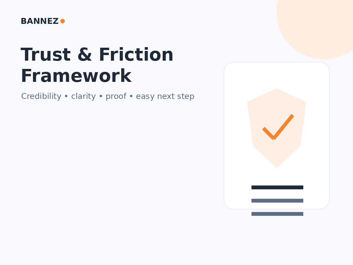 Website trust and friction infographic showing credibility clarity proof and an easy next step
