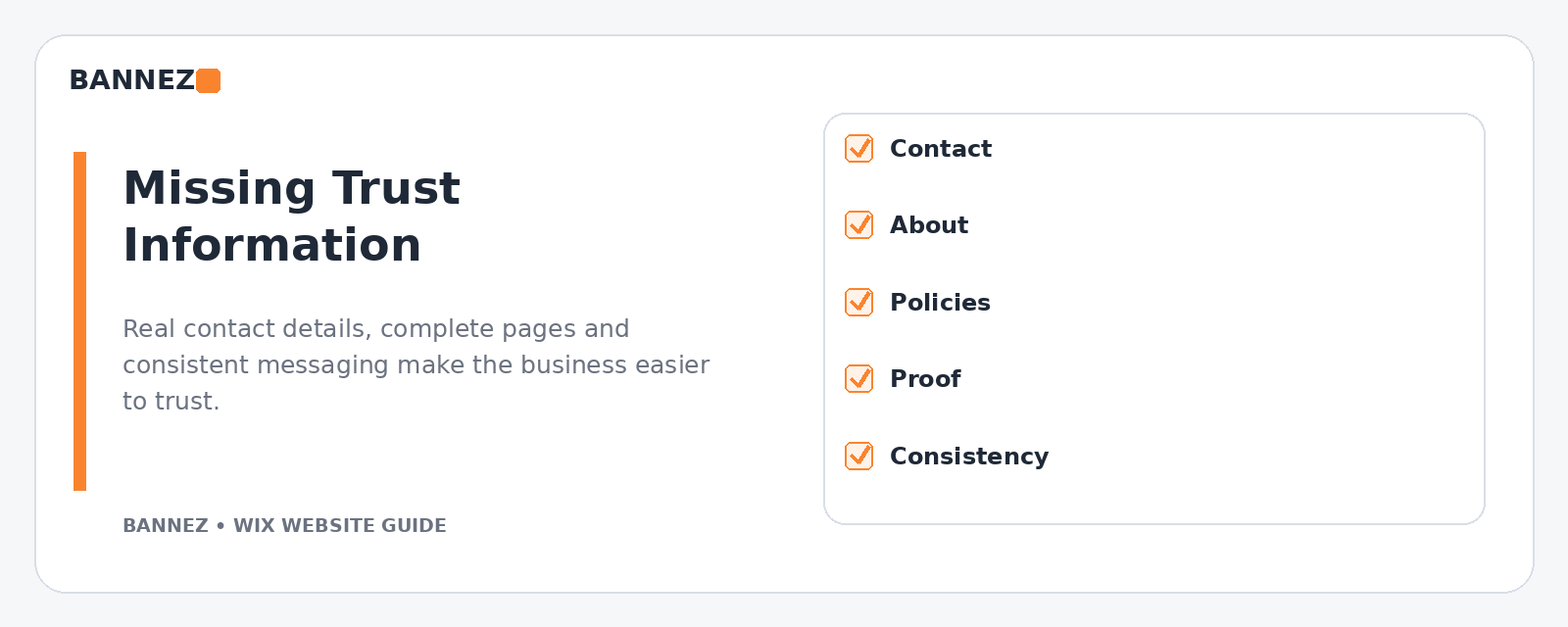 Wix website trust mistakes visual for missing contact information unclear policies fake claims and inconsistent business details