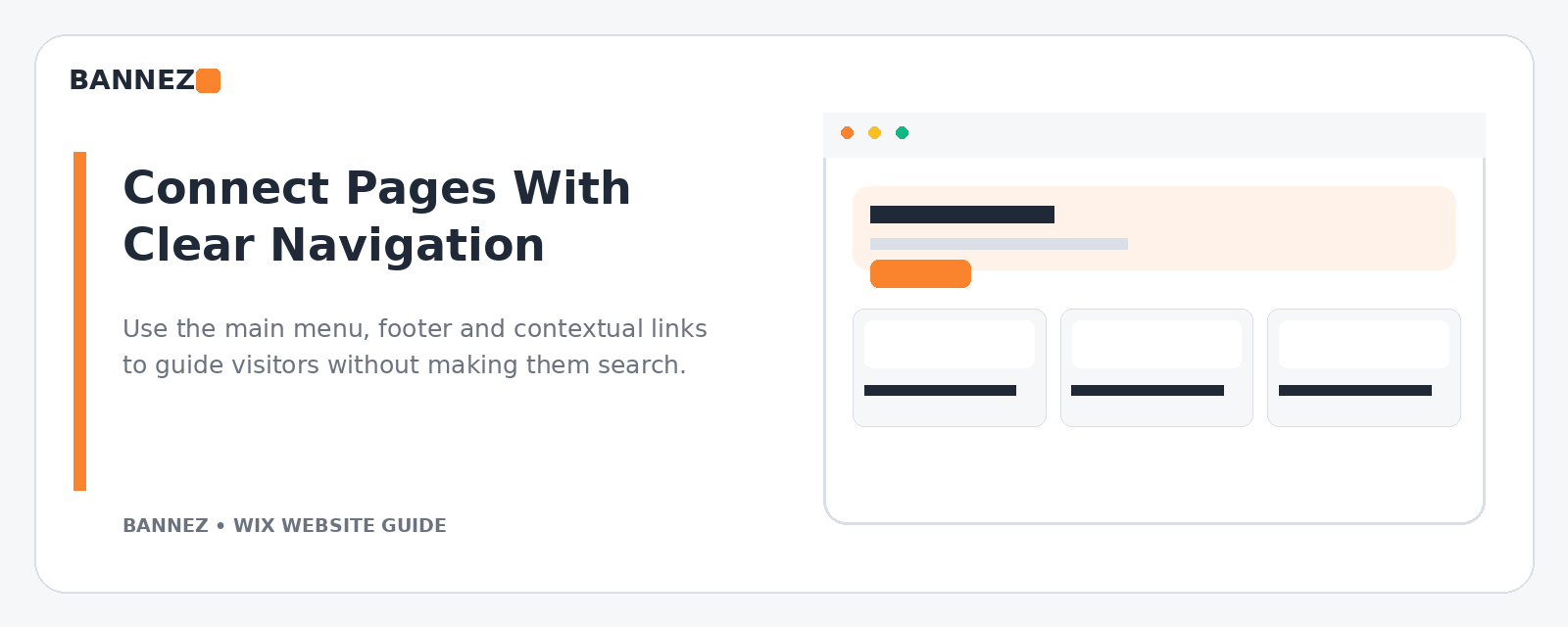 Wix website navigation structure visual connecting main menu core pages footer support pages and contextual internal links
