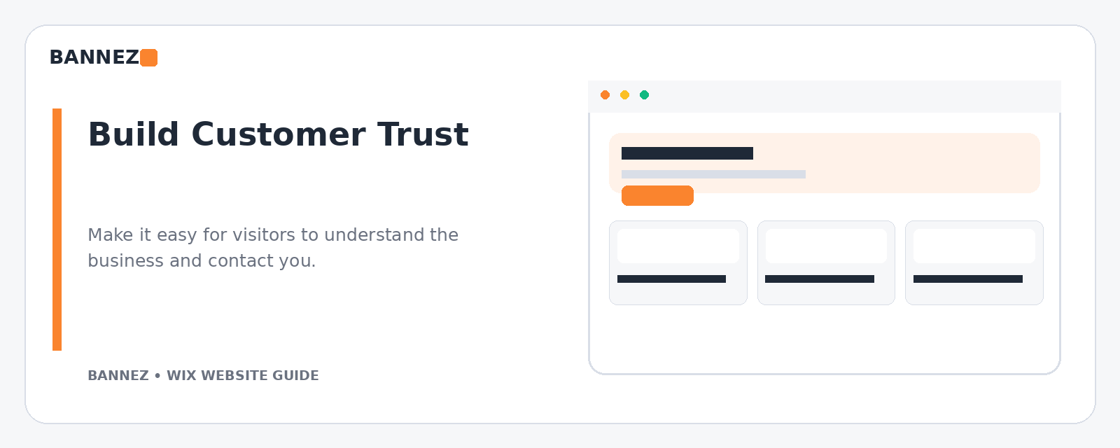 Wix small business website trust visual showing a clean professional website layout and clear customer journey