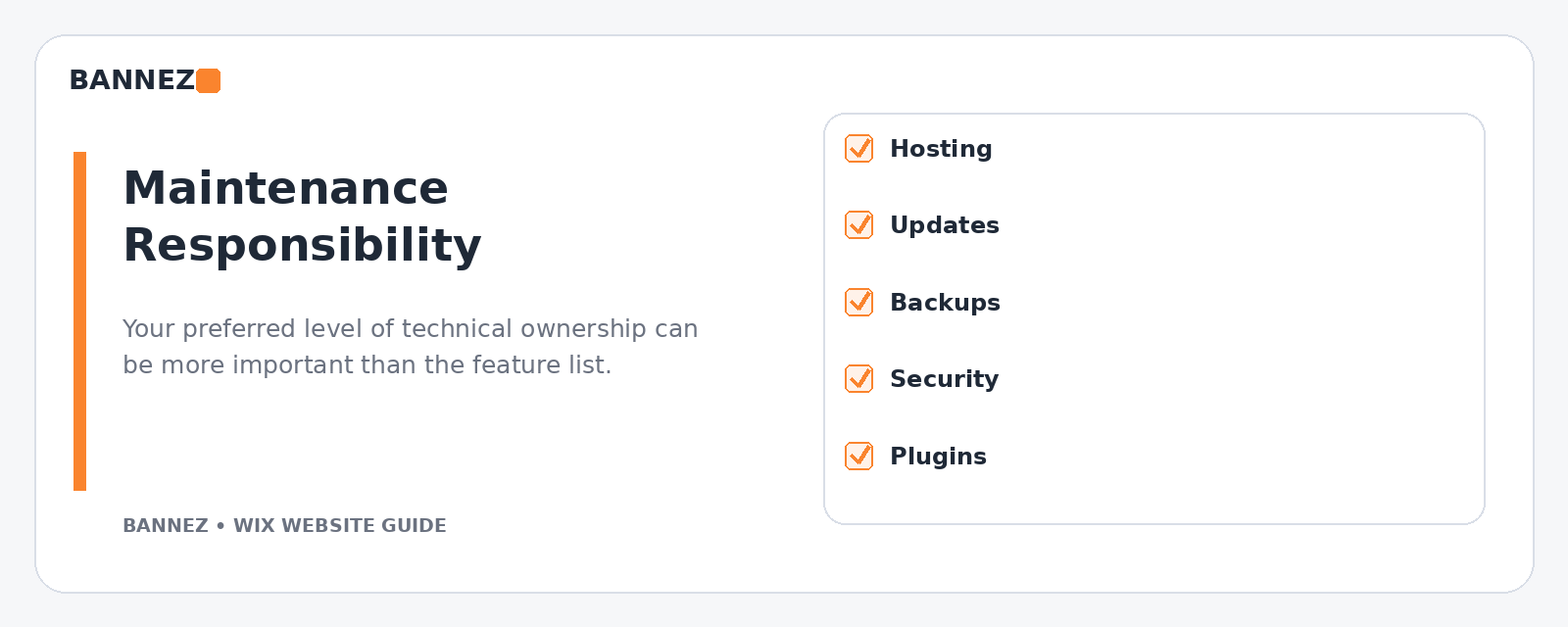 Wix vs WordPress maintenance comparison showing managed platform tasks and WordPress hosting updates plugins backups and security
