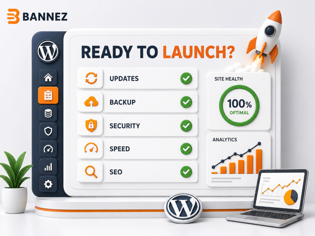 WordPress launch readiness checklist for updates backup security speed and SEO